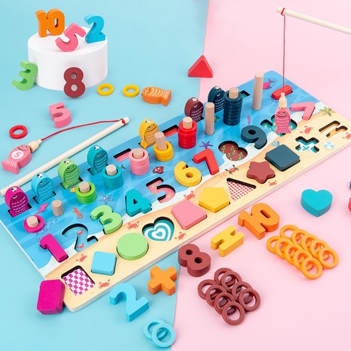 KLOCKI DREWNIANE EDUKACYJNE RYBKI SORTER MONTESSOR