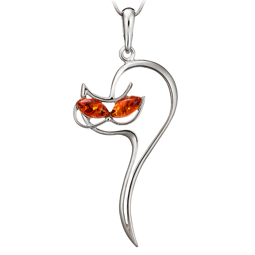Подвеска CAT KITTEN, серебряный кулон с зеленым ЯНТАРЕМ, серебро AG925