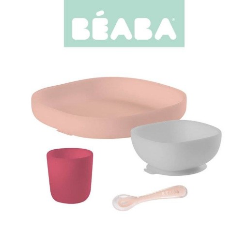 Тарелка, миска, чашка, ложка - силиконовый набор детский, Beaba