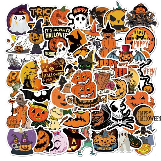 HALLOWEEN MIX UROCZE NAKLEJKI OZDOBNE NA LAPTOP BIDON EXTRA WLEPKI 50 szt