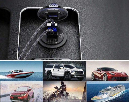 АВТОМОБИЛЬНОЕ ЗАРЯДНОЕ УСТРОЙСТВО ДЛЯ МОТОЦИКЛА 2x USB Вольтметр для быстрой зарядки ЗДАНИЕ