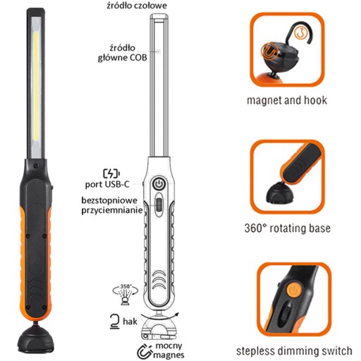 VERKE МАСТЕРСКАЯ ЛАМПА LED 1000LM 2600MAH V87516