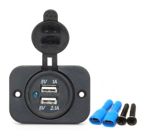 АВТОМОБИЛЬНОЕ ЗАРЯДНОЕ УСТРОЙСТВО 2x USB 1 А + 2,1 А, ПАНЕЛЬ, ГНЕЗДО ПРИКУРИВАТЕЛЯ 3,1 А, РАМКА
