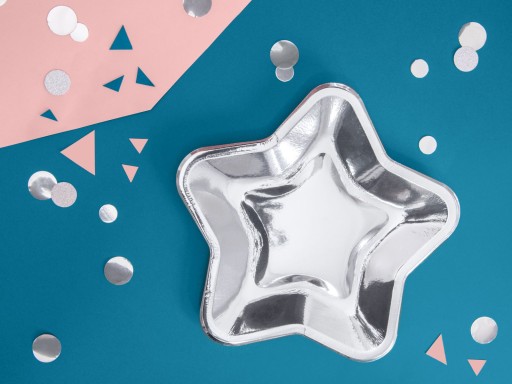 Тарелки бумажные STAR, серебро, 23 см, 6 шт, на новогодний день рождения