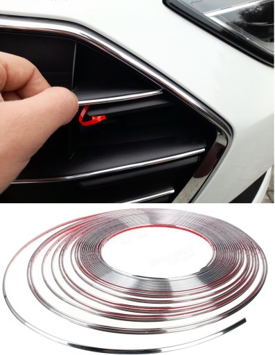 LISTWA CHROM CHROMOWANA 8mm 15m TAŚMA DWUSTRONNA OZDOBNA SAMOCHODOWA AUTO