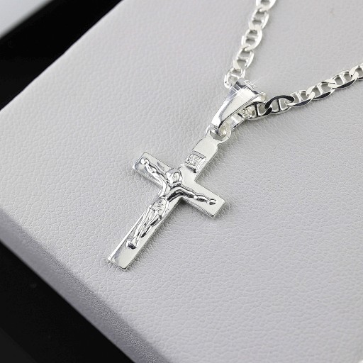 ЦЕПЬ С КРЕСТОМ, СЕРЕБРЯНЫЙ КРЕСТ 925 ПРОБЫ, ДЛИНА 55см, ПЛЕТЕНИЕ GUCCI, КОРОБКА