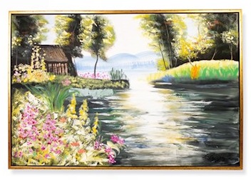 Obraz OLEJ PŁÓTNO złota RAMA jezioro 124 x 64 kl