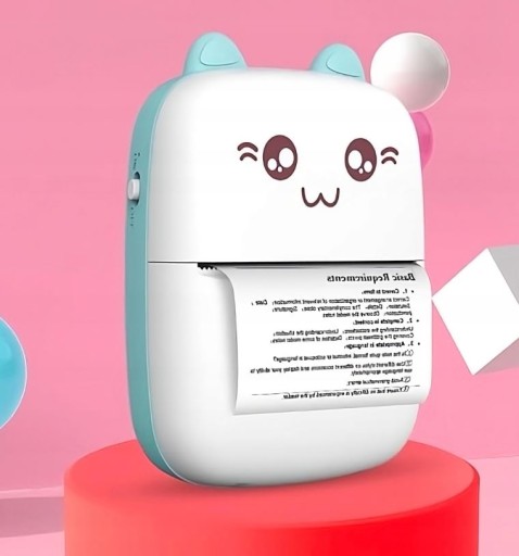 DRUKUŚ MINI DRUKARKA TERMICZNA MINI KOT DO ZDJĘC NAKLEJEK 11 SZT ROLEK