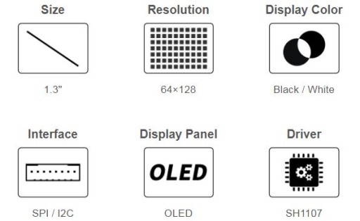 OLED-дисплей 1,3 дюйма SH1107 SPI/i2c ARDUINO STM32