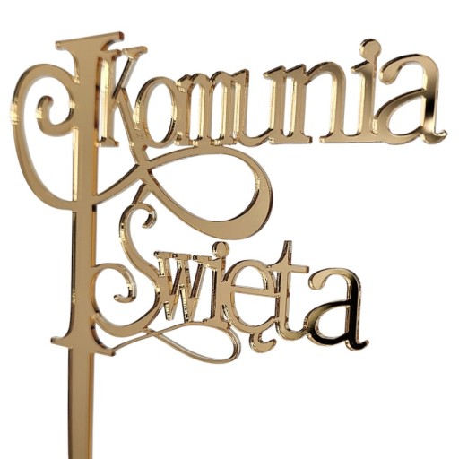 Topper + dekor złota dekoracja na komunię I Komunia + krzyżyk złote lustro