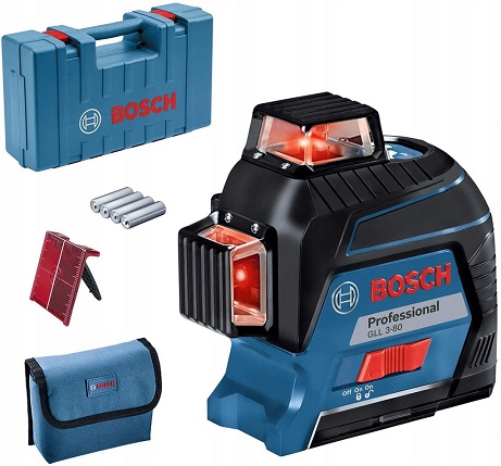BOSCH Cross Line Laser 3x 360° Красный GLL 3-80 Линейный корпус Штанга 360см