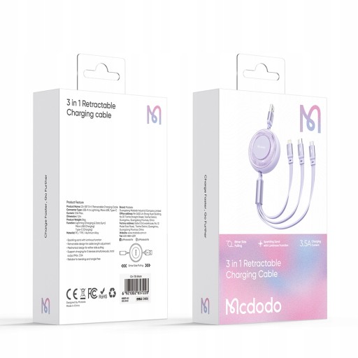 MCDODO 3IN1 USB-КАБЕЛЬ ДЛЯ БЫСТРОЙ ЗАРЯДКИ USB-C LIGHTNING MICRO 66W