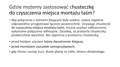 Chusteczka do czyszczenia miejsca montażu taśm