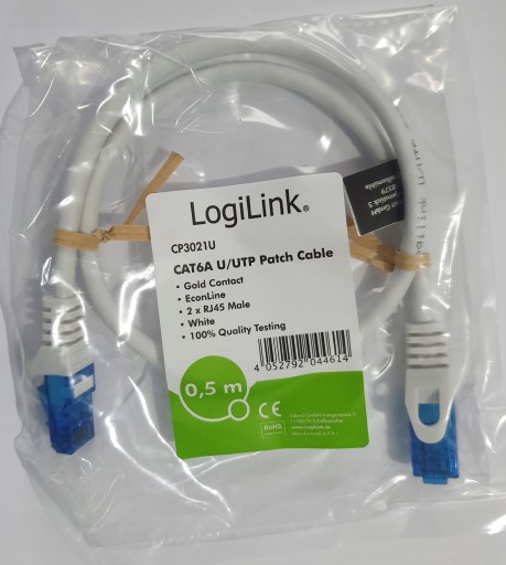 LOGILINK kabel sieciowy patchcord RJ45 cat 6A U/UTP 0,5 50cm BIAŁY