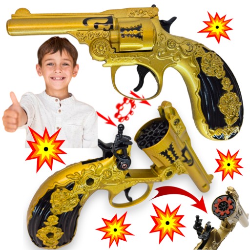 ZŁOTY PISTOLET NA KAPISZONY FULL Metal GŁOŚNY Rewolwer Hukowy SPŁONKA