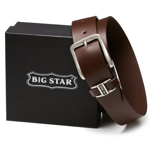 PASEK skórzany MĘSKI BIG STAR do spodni brązowy + ETUI 90/105cm