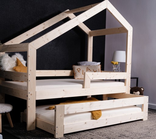 DZIECIĘCE ŁÓŻKO DWUOSOBOWE DOMEK 90X200 PIĘTROWE WYSUWANE DLA DZIECKA KB