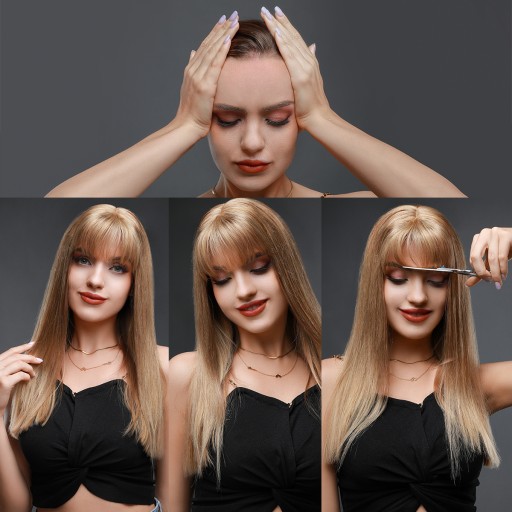 NATURALNE Grzywką Damski Tupet Topper Jasny Popielaty Blond/Bleach Blond
