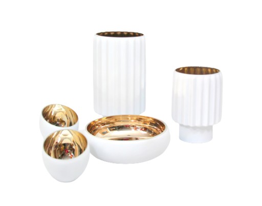 Wazon Glass Karbowany h30cm-biało/złoty WYPRZEDAŻ