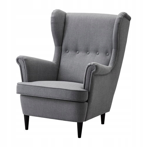 IKEA STRANDMON wygodny stylowy fotel uszak SZARY