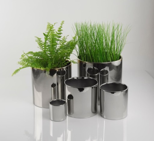 Doniczka srebrna chrom lustrzana cylinder h 30 cm Ø 30 cm ceramiczna