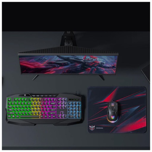 ZESTAW GAMINGOWY DLA GRACZY PODŚWIETLANA KLAWIATURA MYSZ RGB LED PODKŁADKA