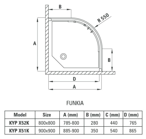 Душевая кабина Funkia полукруглая 90x90 см