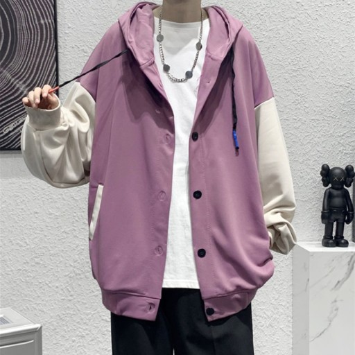 Jackets Men Patchwork Handsome Casual Baggy Hooded