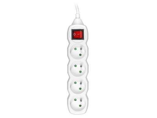 Удлинитель PowerCord, 4 розетки, выключатель, белый, 3 м