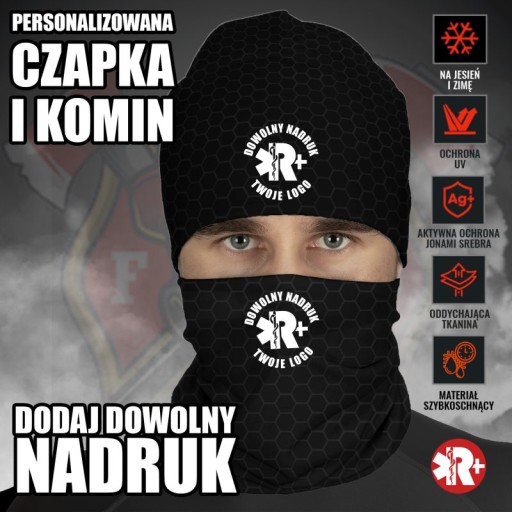 KOMPLET CZAPKA TERMOAKTYWNA + KOMIN z dowolnym nadrukiem logo firmy STRAŻ