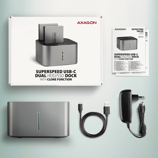 Док-станция USB-C 3.2 Gen1 для 2 твердотельных/жестких дисков SATA 6 Гбит/с 2,5 дюйма с функцией клонирования