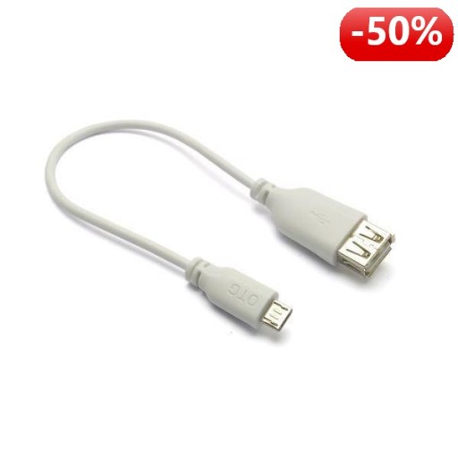 Kabel USB OTG, USB A F- Micro USB B M, 0.2m, biały