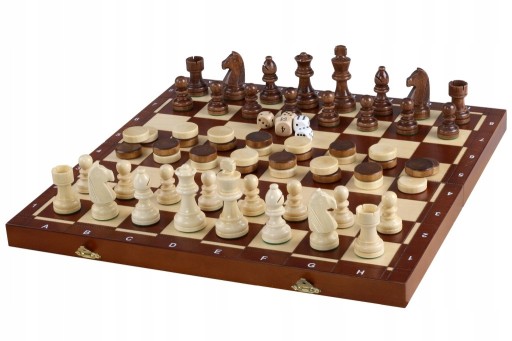 Zestaw drewniany - SZACHY + WARCABY + BACKGAMMON