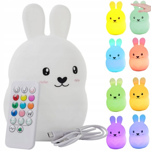 Ночной светильник SOFT RABBIT для детей, красочный СИЛИКОНОВЫЙ RGB светодиодный пульт дистанционного управления
