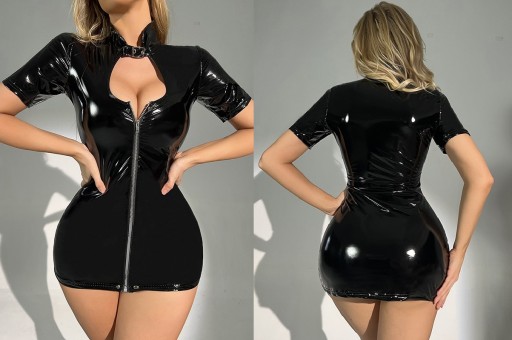SEXY SUKIENKA EROTYCZNA MINI CZARNA SKÓRZANA Bielizna Nocna Seksowna S/M