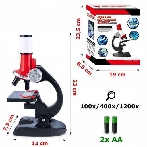 МИКРОСКОП ДЕТСКИЙ 1200x СВЕТОДИОДНАЯ ПОДСВЕТКА + АКСЕССУАРЫ