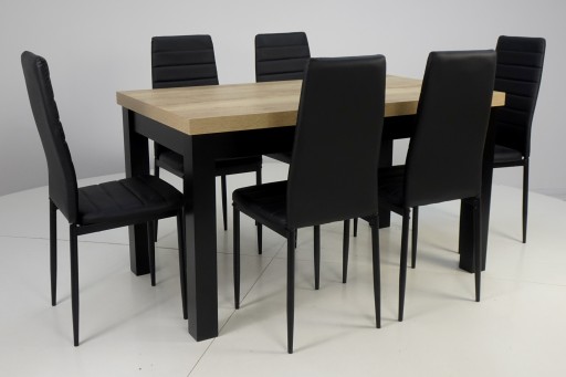 Stół 80x140/180 cm + 6 krzeseł EKO CZARNE