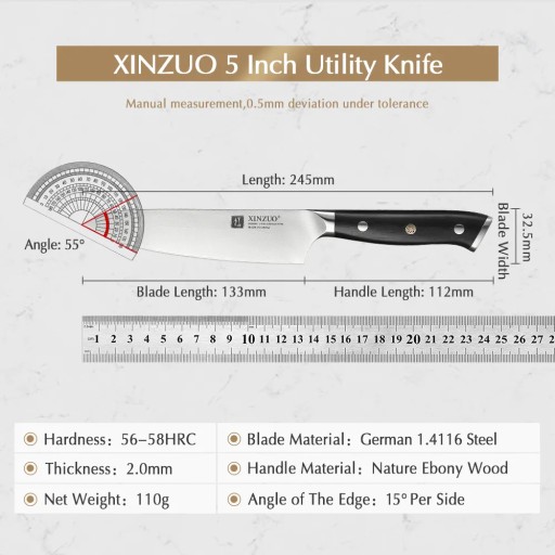 XINZUO 5-дюймовый универсальный нож, Германия, сталь 1.4116, многофункциональный