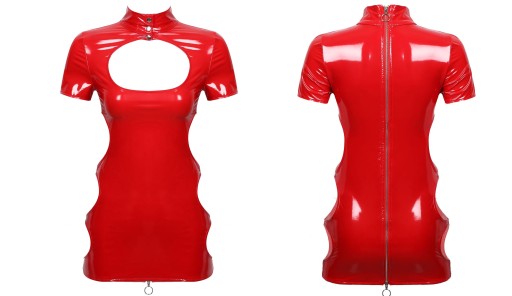 SUKIENKA SKÓRZANA CZERWONA seksowna DAMSKA z 2 ZAMKAMI MINI SEXY MODNA XL