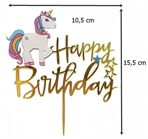 Topper urodzinowy JEDNOROŻEC unicorn HAPPY BIRTHDAY piker dekoracja na tort