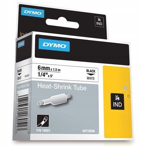 Dymo Rhino 18051, S0718260, 6 мм х 1,5 м, черная печать / белая подложка, лента