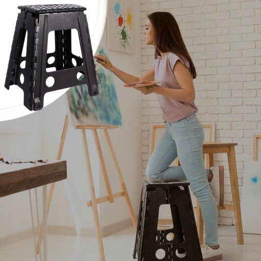 TABORET SKŁADANY KRZESŁO STOPIEŃ ANTYPOŚLIZGOWY CZARNY DRABINKA 39CM STOŁEK