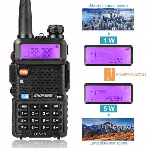 Krótkofalówka Baofeng UV-5R 5W 3800mAh zasilacz