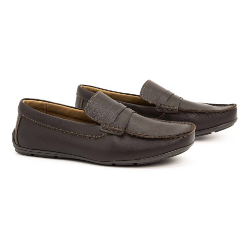 Buty męskie mokasyny naturalna skóra licowa 894MA brązowe slip on 45