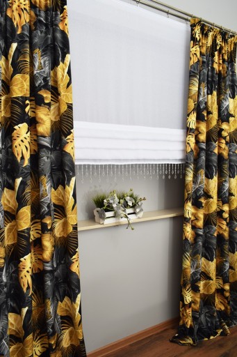 ZASŁONA METRAŻ VELVET PLUSZ MONSTERA ZŁOTO 150cm