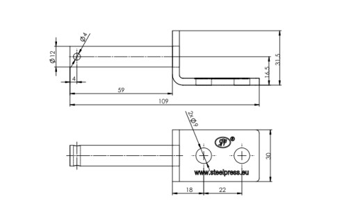STEELPRESS UZ-01B Держатель боковой петли для прицепа с наклоном в сторону 12мм