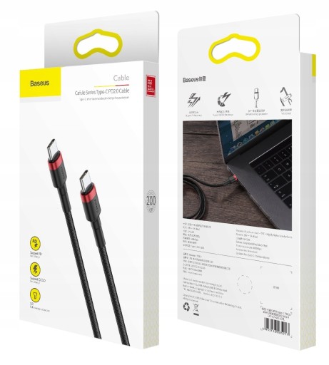 Кабель USB-C — USB-C PD Baseus Cafule PD 2.0 QC 3.0 60 Вт, 2 м (черный и красный)