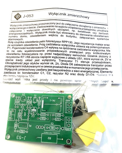Wyłącznik zmierzchowy z przekaźnikiem 220V do lutowania kit JABel