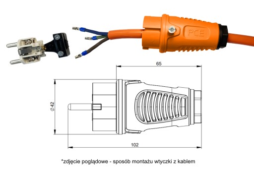 Przedłużacz PUR H07BQ-F 3x2,5 1m Z ROZGAŁĘŹNIKIEM