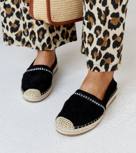 Czarne espadryle z cyrkoniami Abia 28640 rozmiar 37